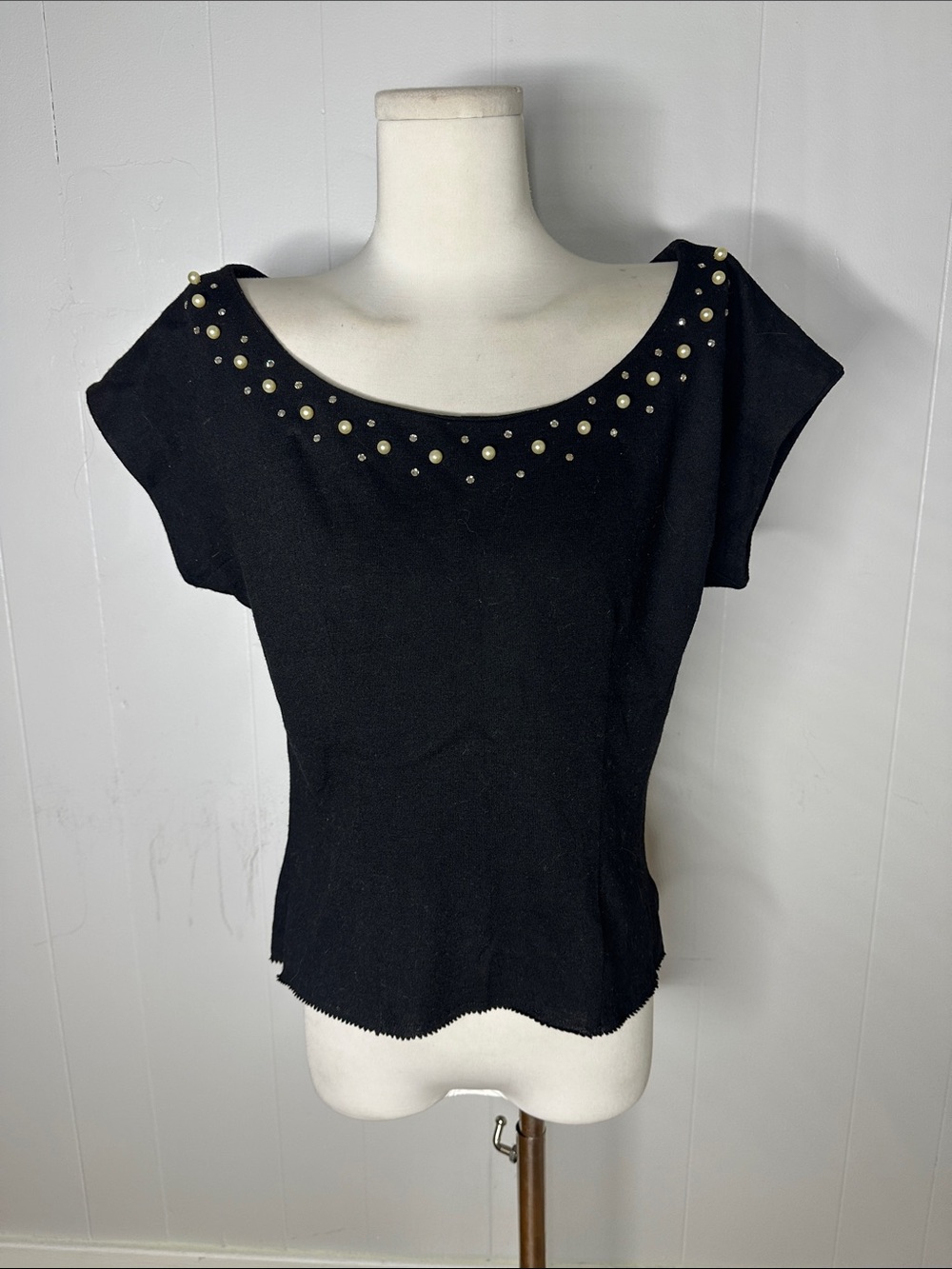 Vintage 1950s Faux Pearl And Rhinestone Collar Aubrey Hepburn Vibes Blouse